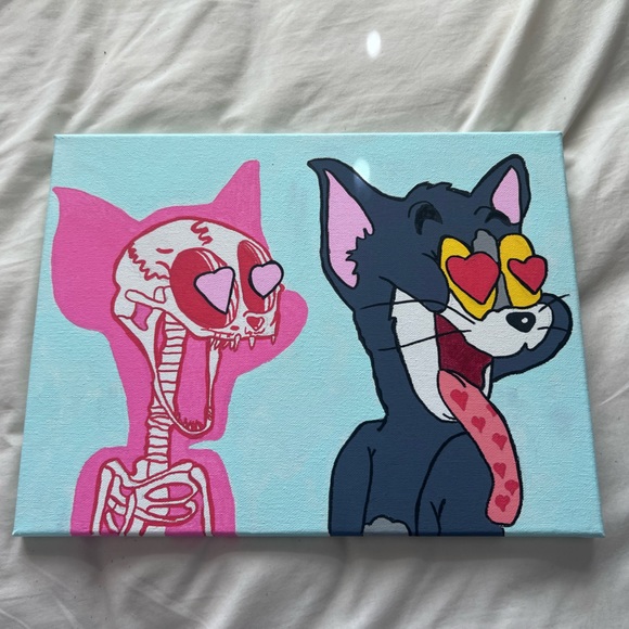Other - Tom and Jerry skull in love heart painting